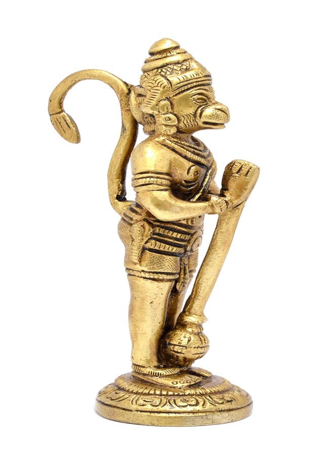 Two Moustaches 5 Inches Humble Hanuman Mudra Brass Statue, Standard, Brass Hanuman Idol, God Idols, Bajrangbali Statue, Bahubali Lord Hanuman, Antique Yellow, 1 Piece - Image 2